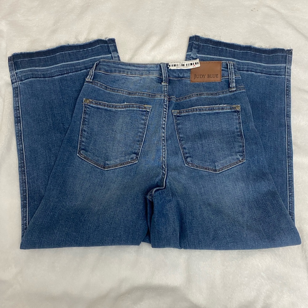 Judy Blue High Waist Tummy Control Release Hem Crop Wide Leg Denim Jeans 88875 - Picture 3 of 4